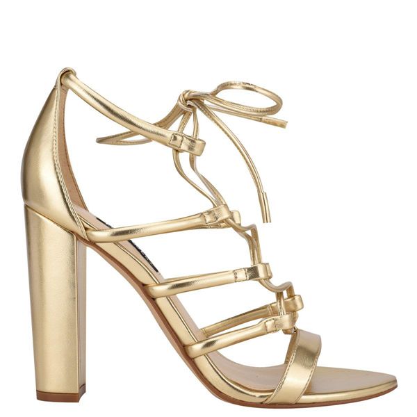 Nine West Maeko Strappy Gold Heeled Sandals | South Africa 98A03-8C69